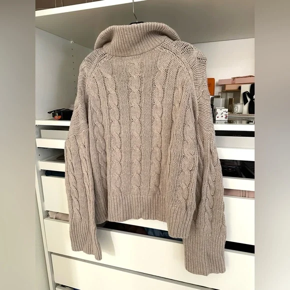 Abercrombie & Fitch Cable-Knit Full Zip collared Sweater Jacket Taupe - Picture 7 of 12